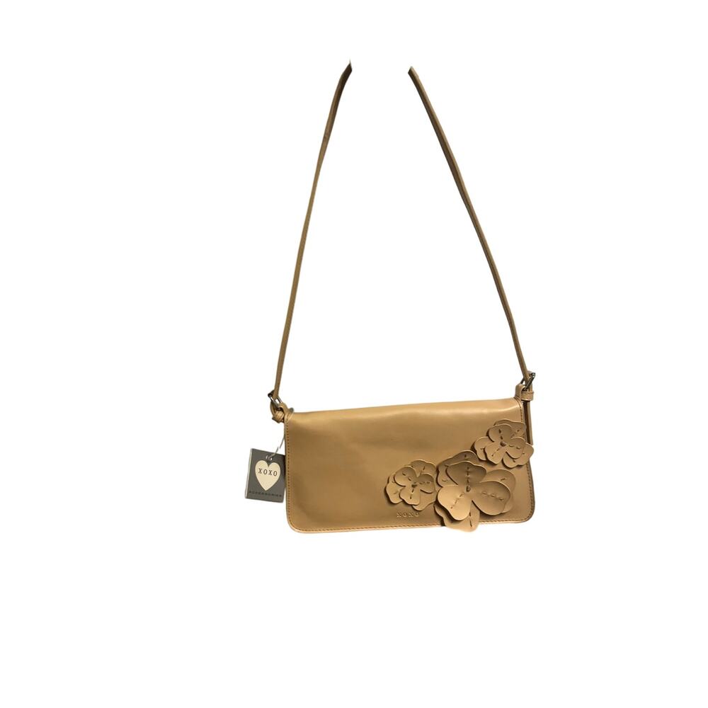 XOXO slim clutch crossbody flap bag with embellished flowed in light tan